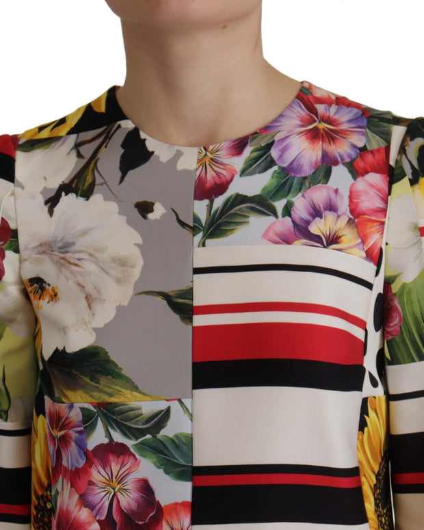 Multicolor Charmeuse Floral Sheath Jaquard Pachwork Dress