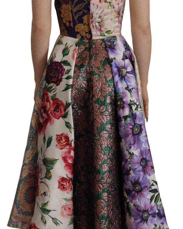 Dress Midi Patchwork Floral Jaquard Silk