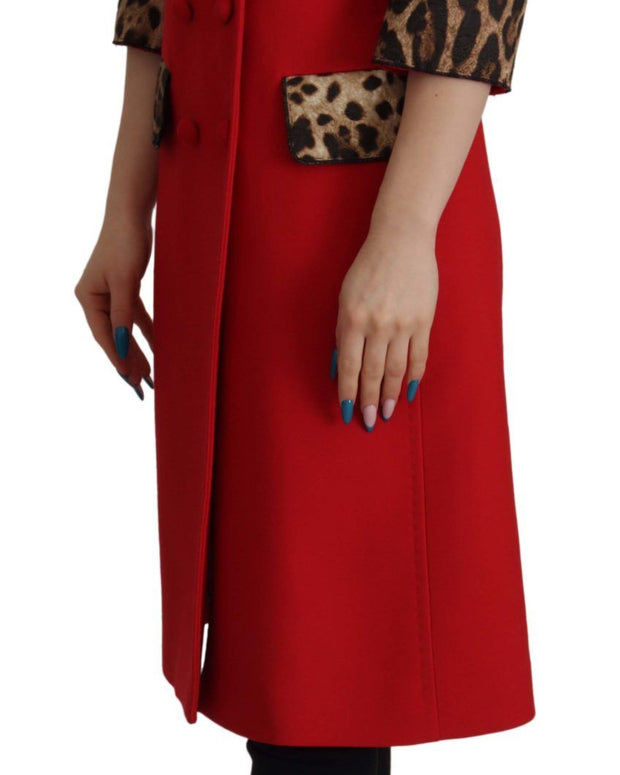 Red Leopard Wool Trenchcoat Jacket