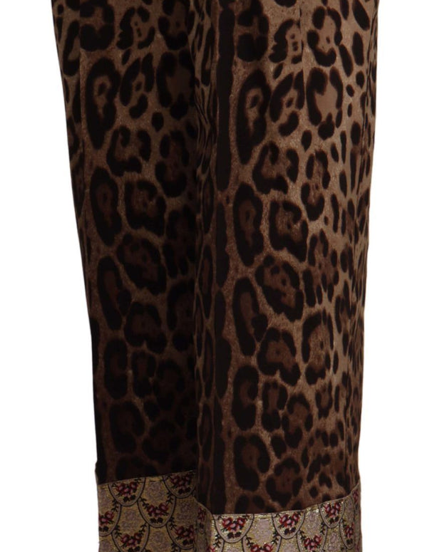 Brown Leopard Gold Jacquard High Waist Pants