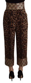 Brown Leopard Gold Jacquard High Waist Pants