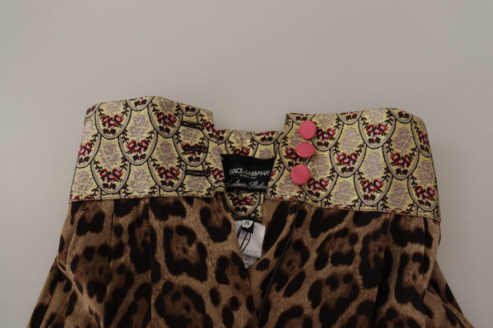 Brown Leopard Gold Jacquard High Waist Pants