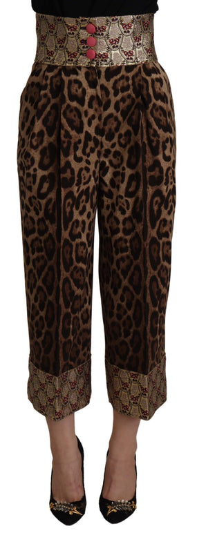 Brown Leopard Gold Jacquard High Waist Pants