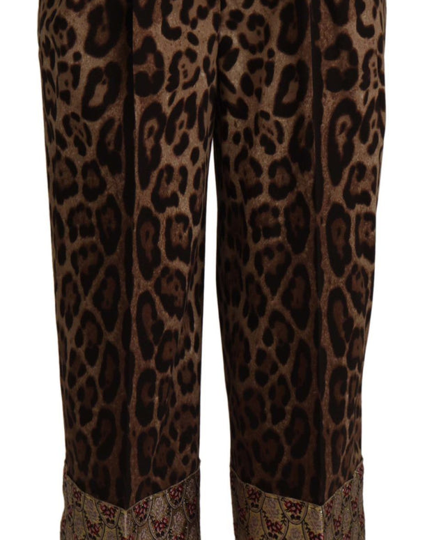 Brown Leopard Gold Jacquard High Waist Pants