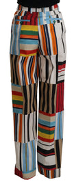 Multicolor Striped High Waist Cotton Pants