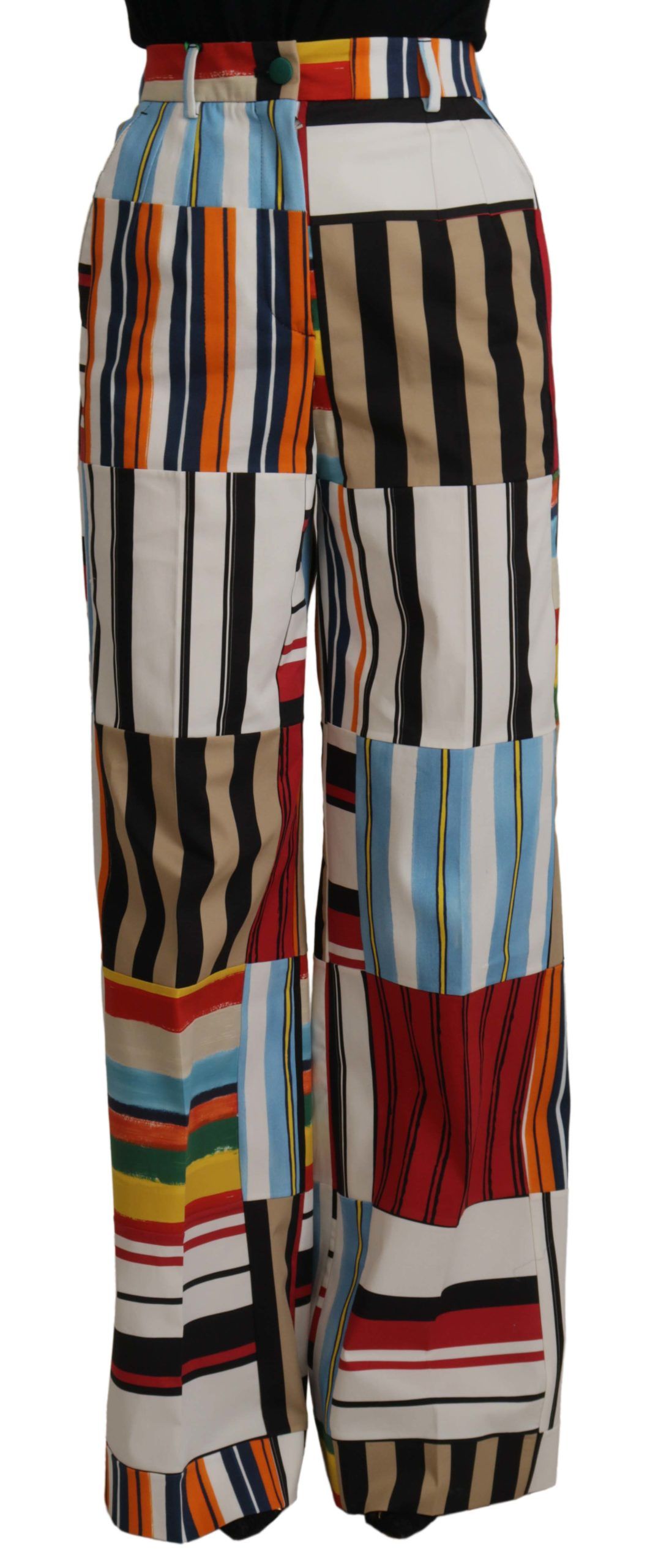 Multicolor Striped High Waist Cotton Pants