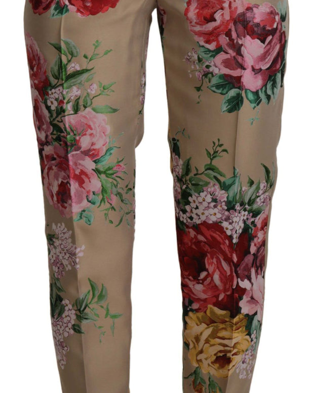 Beige Floral Dress Formal High Waist Pants