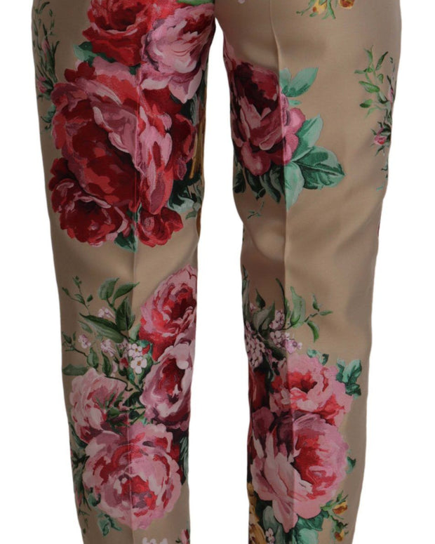 Beige Floral Dress Formal High Waist Pants