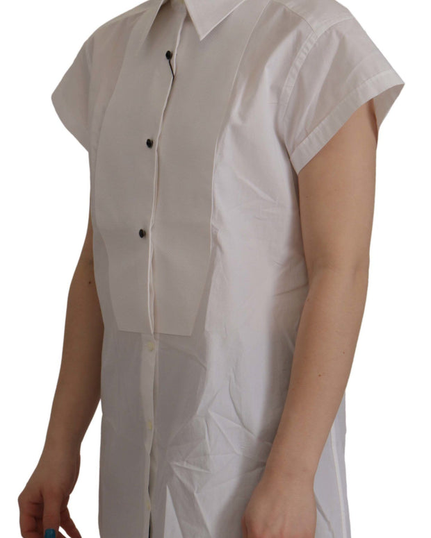 White Sleeveless Tuxedo Formal Blouse Top