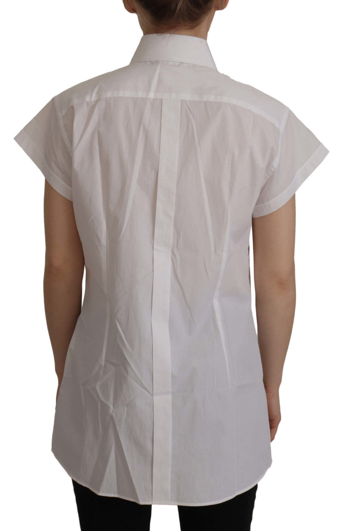 White Sleeveless Tuxedo Formal Blouse Top