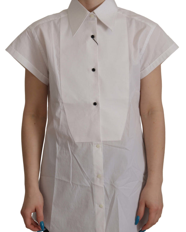 White Sleeveless Tuxedo Formal Blouse Top