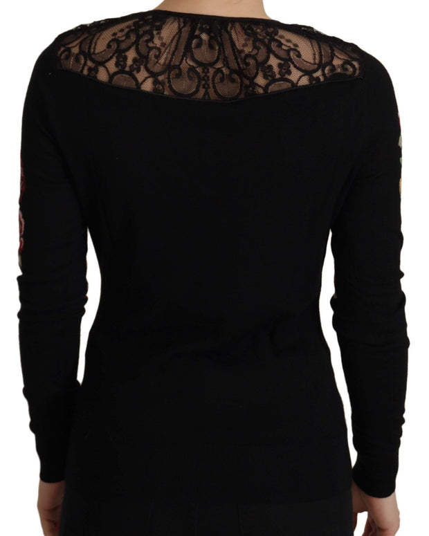 Black Lace Angel Roses Cardigan Sweater
