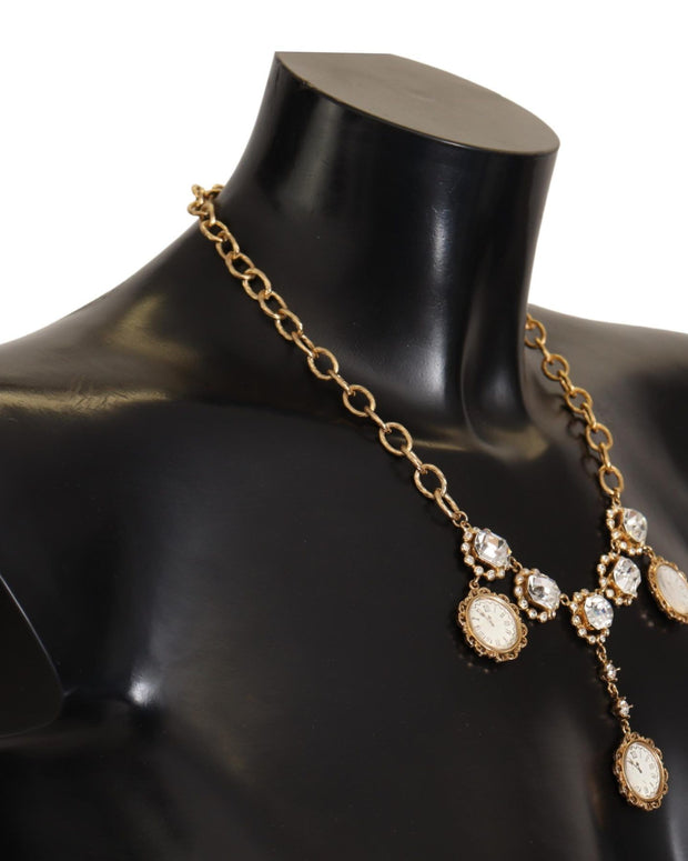 Gold Clock Statement Crystal Chain Necklace