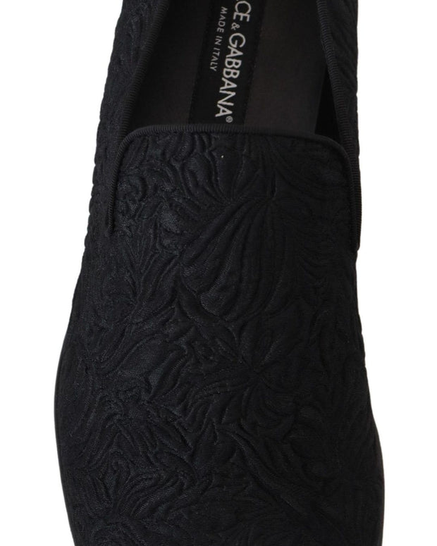 Black Floral Jacquard Slippers Loafers Shoes