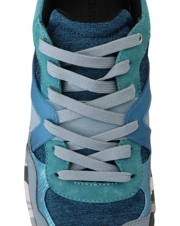Blue Gray Leather Sport Low Top Sneakers