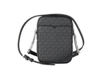 Medium Signature Leather North South Chain Crossbody Handbag Black