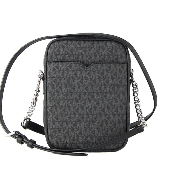 Medium Signature Leather North South Chain Crossbody Handbag Black