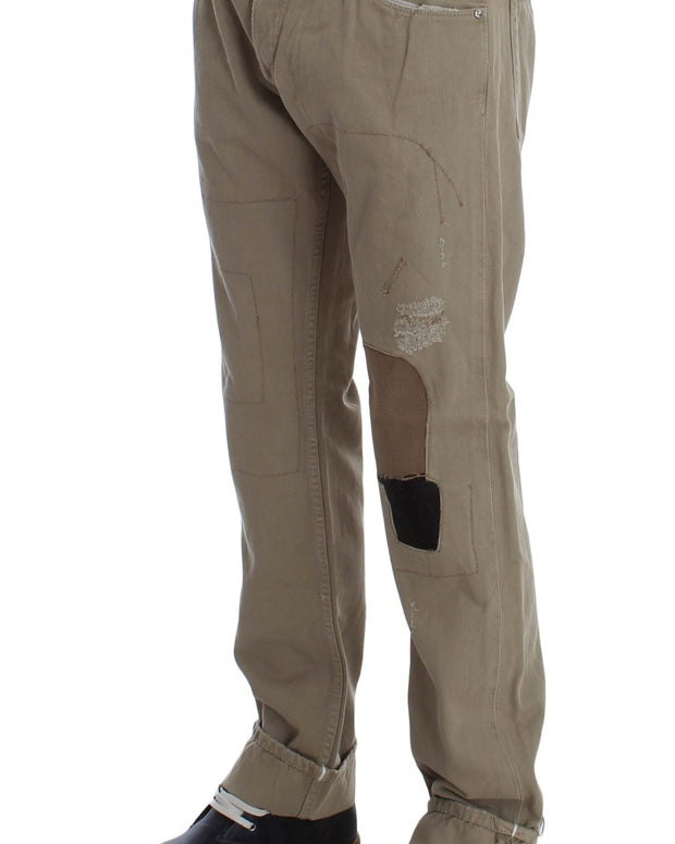 Beige Straight Fit Cotton Jeans for Men