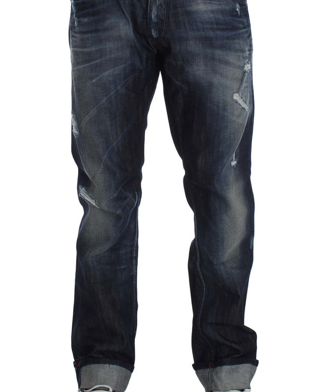 Blue Cotton Regular Straight Fit Jeans