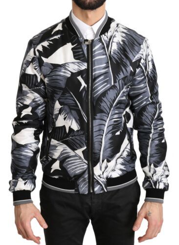 Elegant Banana Leaf Print Silk Bomber Jacket