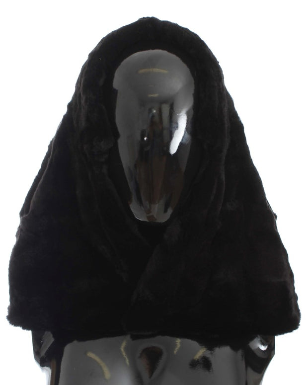 Black Weasel Fur Crochet Hood Scarf Hat