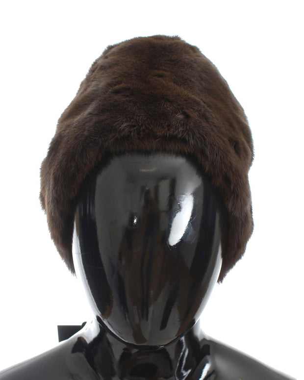 Brown Weasel Fur Womens Cashmere Hat Beanie