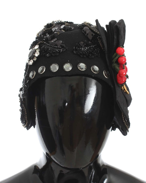 Black Crystal Gold Cherries Brooch Hat