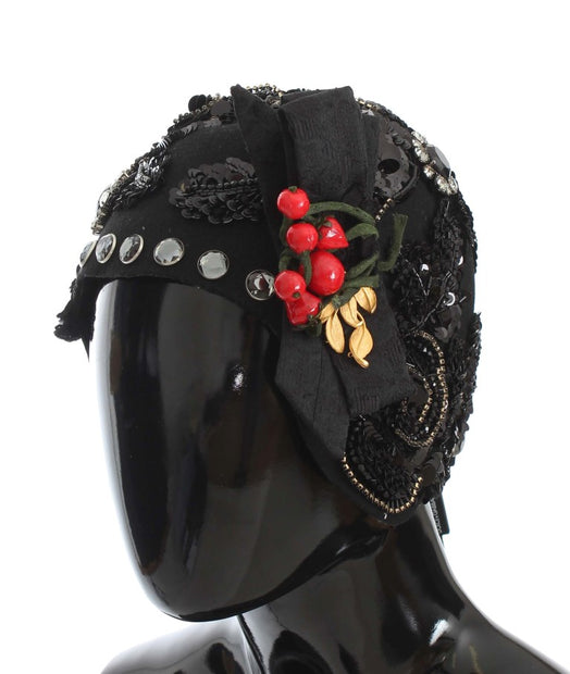 Elegant Black Crystal-Adorned Cloche Hat