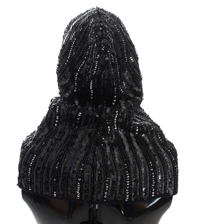 Elegant Black Sequined Hooded Scarf Wrap