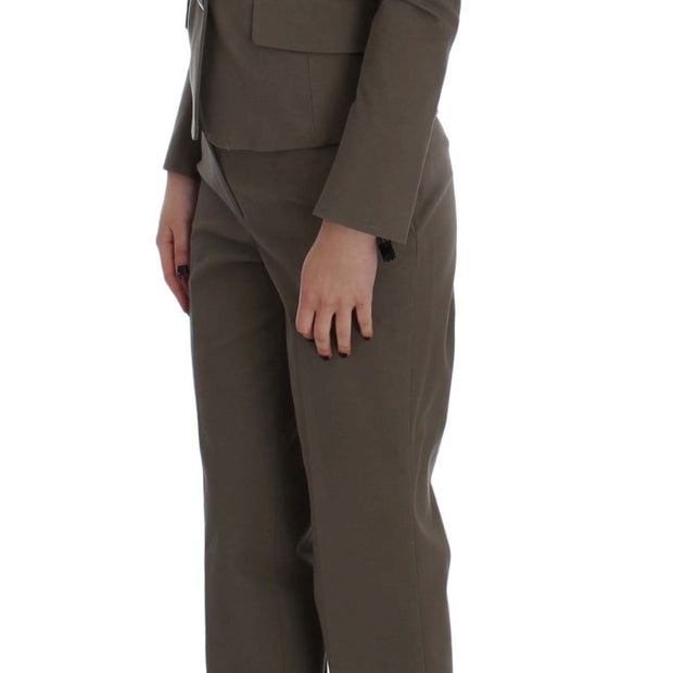 Beige Wool-Cotton Suit Set Chic Elegance