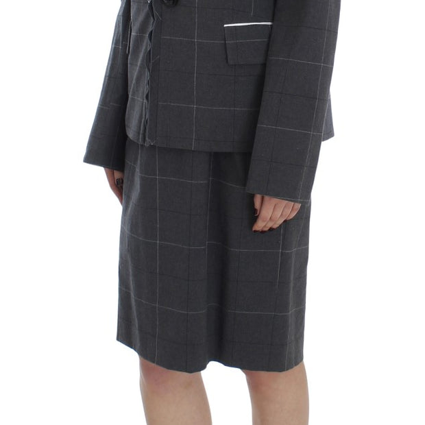 Elegant Gray Checkered Sheath Suit Set