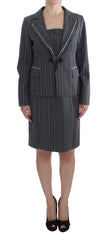 Elegant Gray Striped Dress & Blazer Suit Set