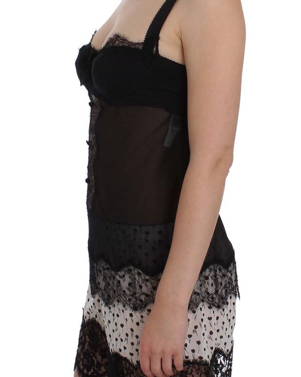 Black Silk Floral Lace Lingerie Top