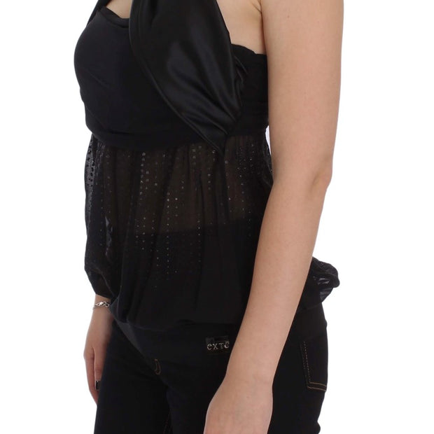 Elegant Black Evening Wrap Top Blouse