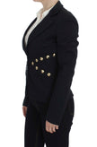 Chic Black Stretch Blazer with Gold Button Detail