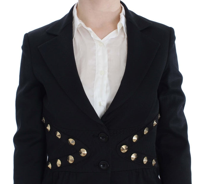 Chic Black Stretch Blazer with Gold Button Detail