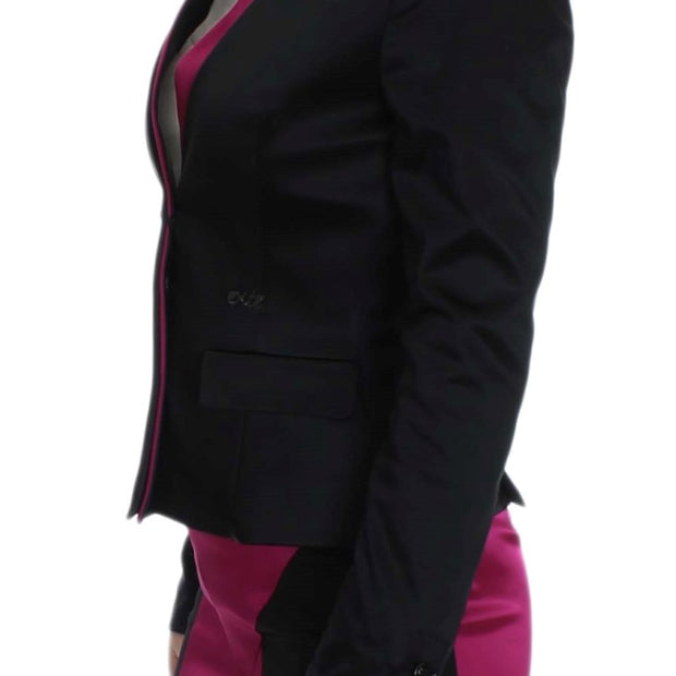 Chic Black and Pink Single-Breasted Blazer