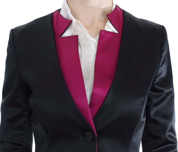 Chic Black and Pink Single-Breasted Blazer