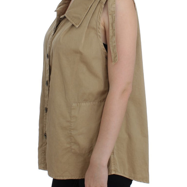 Beige Sleeveless Cotton Blouse