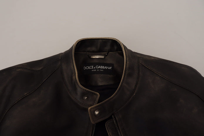 Black Leather Zipper Biker Coat Jacket