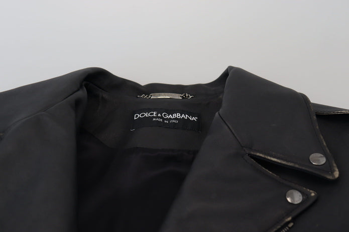 Black Leather Biker Coat Zipper Jacket
