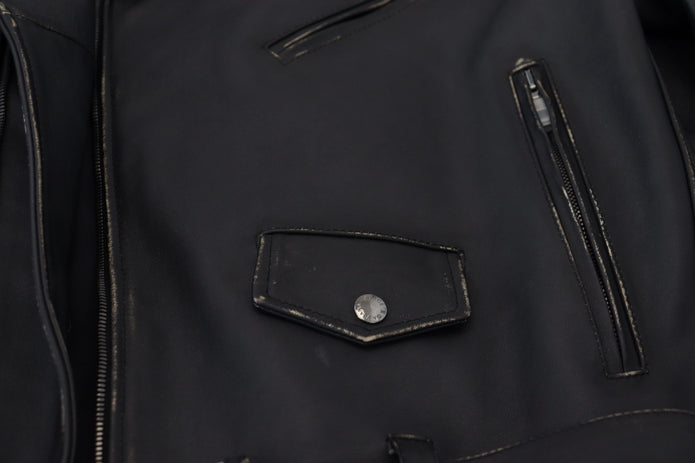 Black Leather Biker Coat Zipper Jacket