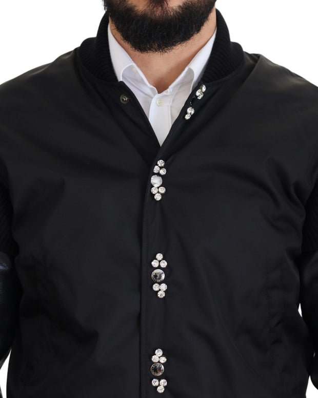 Black Nylon Crystals Coat Buttons Jacket