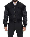 Black Nylon Crystals Coat Buttons Jacket