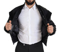 Black Nylon Crystals Coat Buttons Jacket