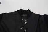 Black Nylon Crystals Coat Buttons Jacket