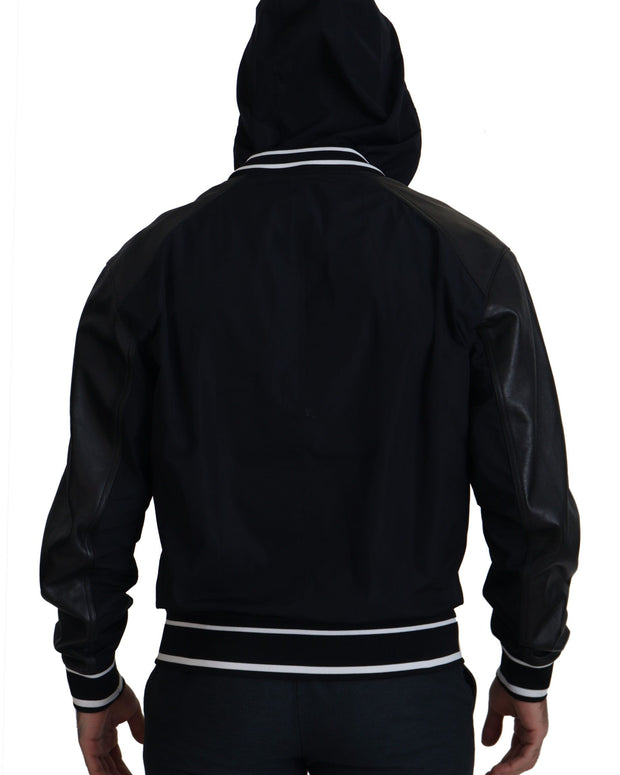 Black Polyester Hooded Blouson Coat Jacket