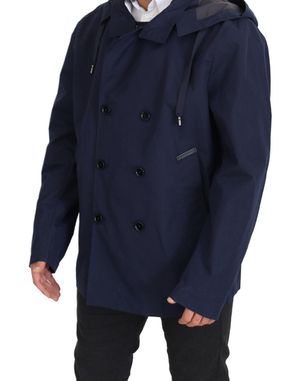 Blue Hooded Double Breasted Coat Jacket