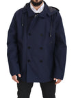 Blue Hooded Double Breasted Coat Jacket
