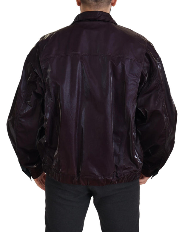 Bordeaux Nylon Collared Men Coat Jacket